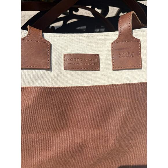 Monte & Coe Brown Organic Cotton Canvas Tote Bag Leather Handles - Picture 8 of 8